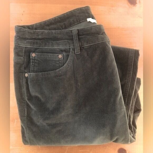 Soft‎ Surroundings Women's Medium Green Velour Straight Leg Distressed Pants - Picture 1 of 10